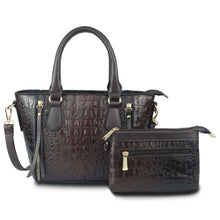 Load image into Gallery viewer, Dark Brown Croc Tote Pouch Set
