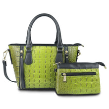 Load image into Gallery viewer, Green Croc Tote Pouch Set

