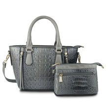 Load image into Gallery viewer, Gray Croc Tote Pouch Set
