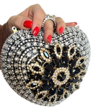 Load image into Gallery viewer, Black Crystal Heart Clutch
