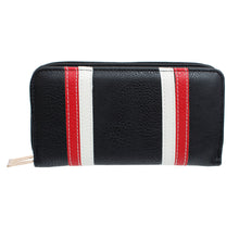 Load image into Gallery viewer, Black Striped Double Zipper Wallet
