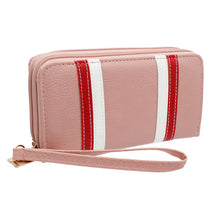 Load image into Gallery viewer, Pink Striped Double Zipper Wallet

