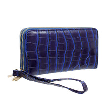 Load image into Gallery viewer, Blue Croc Double Zipper Wallet
