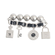 Load image into Gallery viewer, Silver Ball Black Designer 5 Charm Bracelet
