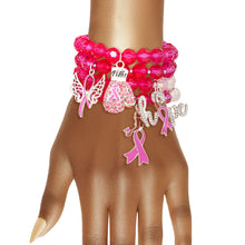 Load image into Gallery viewer, Pink Glass Bead Cancer Bracelets
