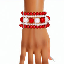Load image into Gallery viewer, Bracelet Red White Stacked Pearls for Women
