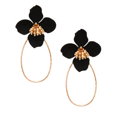 Load image into Gallery viewer, Black Flower Teardrop Hoops
