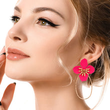 Load image into Gallery viewer, Fuchsia Flower Teardrop Hoops
