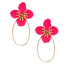 Load image into Gallery viewer, Fuchsia Flower Teardrop Hoops
