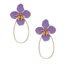 Load image into Gallery viewer, Lavender Flower Teardrop Hoops
