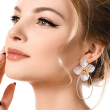 Load image into Gallery viewer, Silver Flower Teardrop Hoops
