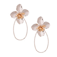 Load image into Gallery viewer, Silver Flower Teardrop Hoops
