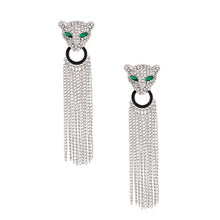 Load image into Gallery viewer, Silver Leopard Fringe Tassel Earrings
