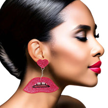 Load image into Gallery viewer, Fuchsia Lips Heart Earrings
