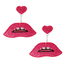 Load image into Gallery viewer, Fuchsia Lips Heart Earrings
