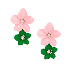Load image into Gallery viewer, Pink Green Flower Earrings
