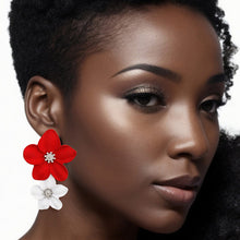 Load image into Gallery viewer, Red White Flower Earrings

