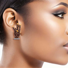 Load image into Gallery viewer, Gold Blue Hand Sign Studs
