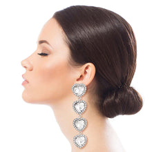 Load image into Gallery viewer, Silver Crystal Quad Heart Earrings
