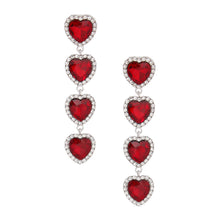 Load image into Gallery viewer, Red Crystal Quad Heart Earrings
