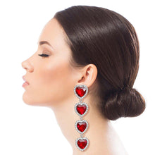 Load image into Gallery viewer, Red Crystal Quad Heart Earrings
