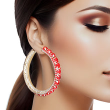 Load image into Gallery viewer, Gold Red Stone Claw Set Hoops
