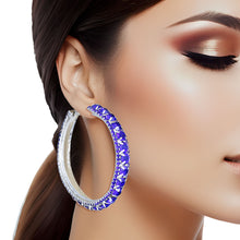 Load image into Gallery viewer, Silver Blue  Stone Claw Set Hoops
