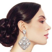 Load image into Gallery viewer, Silver Glass Crystal Diamond Earrings
