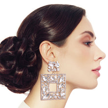 Load image into Gallery viewer, Elegant Gold Crystal Square Earrings
