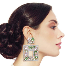 Load image into Gallery viewer, Light Pink Green Glass Crystal Square Earrings
