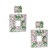 Load image into Gallery viewer, Light Pink Green Glass Crystal Square Earrings
