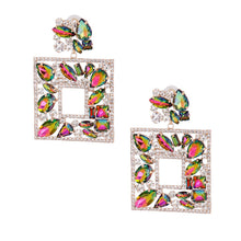 Load image into Gallery viewer, Elegant Pink Green Crystal Square Earrings
