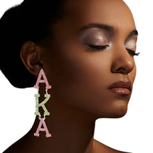 Load image into Gallery viewer, Dangle Pink Green Large AKA Earrings for Women
