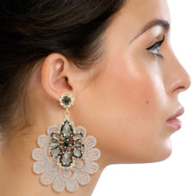 Load image into Gallery viewer, Gray Fabric Lace Crystal Earrings
