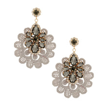 Load image into Gallery viewer, Gray Fabric Lace Crystal Earrings
