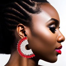 Load image into Gallery viewer, Red Semi Circle Silver Studs
