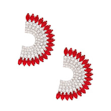Load image into Gallery viewer, Red Semi Circle Silver Studs
