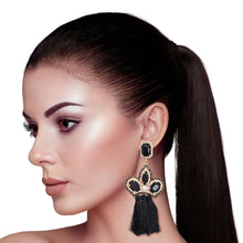 Load image into Gallery viewer, Black Triple Tassel Stone Earrings
