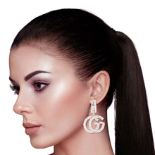 Load image into Gallery viewer, Silver Pave GG Charm C Hoops
