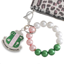 Load image into Gallery viewer, Pink Green Pearl Shield Keychain
