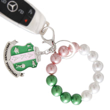 Load image into Gallery viewer, Pink Green Pearl Shield Keychain
