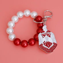 Load image into Gallery viewer, Red White Pearl Shield Keychain
