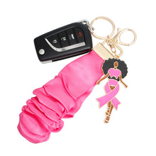 Load image into Gallery viewer, Gold Pink Wristlet Afro Keychain
