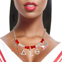 Load image into Gallery viewer, Red Clear Bead Delta Necklace
