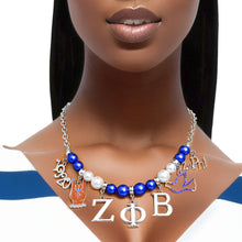 Load image into Gallery viewer, Blue White Pearl Zeta Necklace
