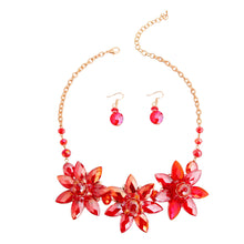 Load image into Gallery viewer, Red Crystal Flower Collar Set
