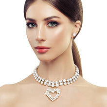 Load image into Gallery viewer, Silver Crystal 2 Row Heart Choker Set
