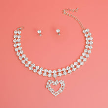 Load image into Gallery viewer, Silver Crystal 2 Row Heart Choker Set
