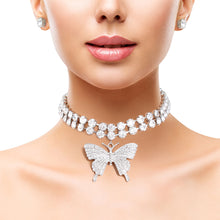 Load image into Gallery viewer, Silver 2 Row Butterfly Choker
