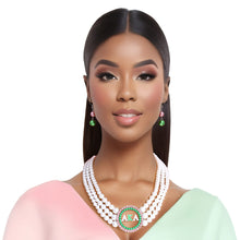 Load image into Gallery viewer, Pearl Necklace Pink Green AKA Set for Women
